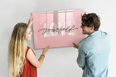 Pizarra magnética de pared con rotulador diseño con texto Ámate a ti mismo