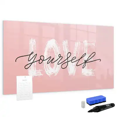 Pizarra magnética de pared con rotulador diseño con texto Ámate a ti mismo