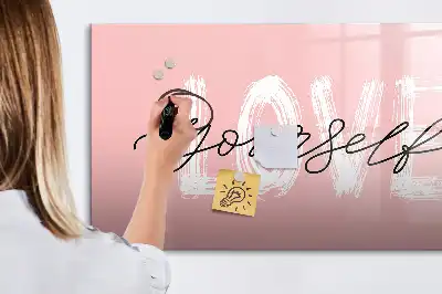 Pizarra magnética de pared con rotulador diseño con texto Ámate a ti mismo