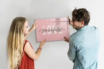 Pizarra magnética de pared con rotulador diseño con texto Ámate a ti mismo