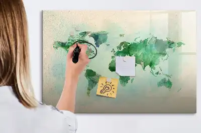 Mapa del mundo en acuarela pizarra magnética de pared con rotulador