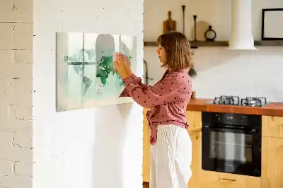 Mapa del mundo en acuarela pizarra magnética de pared con rotulador