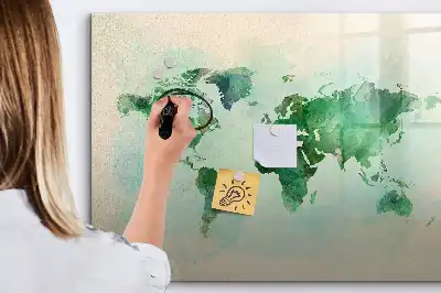 Mapa del mundo en acuarela pizarra magnética de pared con rotulador