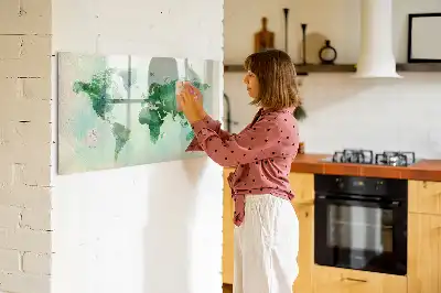 Mapa del mundo en acuarela pizarra magnética de pared con rotulador