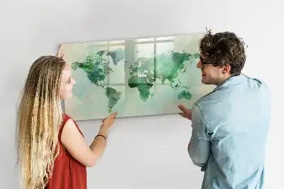Mapa del mundo en acuarela pizarra magnética de pared con rotulador