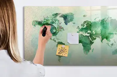 Mapa del mundo en acuarela pizarra magnética de pared con rotulador