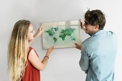 Mapa del mundo en acuarela pizarra magnética de pared con rotulador