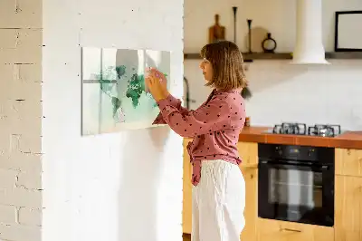 Mapa del mundo en acuarela pizarra magnética de pared con rotulador