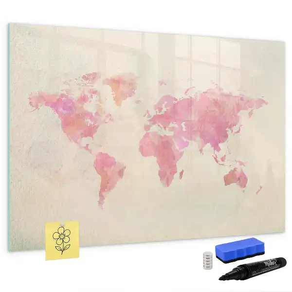 Pizarra borrable de cristal con imanes diseño de mapa del mundo en acuarela