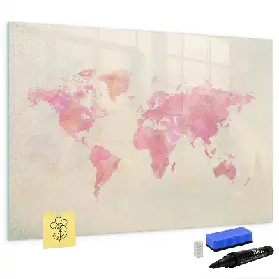 Pizarra borrable de cristal con imanes diseño de mapa del mundo en acuarela