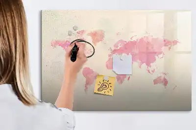 Pizarra borrable de cristal con imanes diseño de mapa del mundo en acuarela