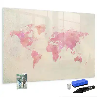 Pizarra borrable de cristal con imanes diseño de mapa del mundo en acuarela