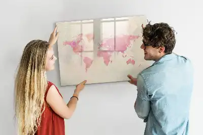 Pizarra borrable de cristal con imanes diseño de mapa del mundo en acuarela
