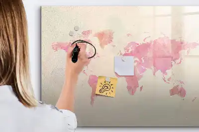 Pizarra borrable de cristal con imanes diseño de mapa del mundo en acuarela