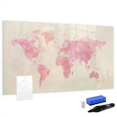 Pizarra borrable de cristal con imanes diseño de mapa del mundo en acuarela