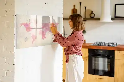 Pizarra borrable de cristal con imanes diseño de mapa del mundo en acuarela