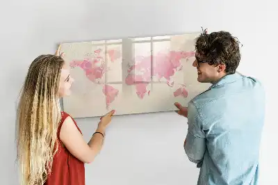 Pizarra borrable de cristal con imanes diseño de mapa del mundo en acuarela