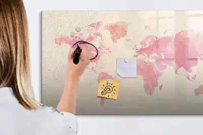 Pizarra borrable de cristal con imanes diseño de mapa del mundo en acuarela