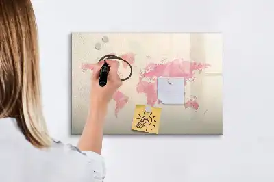 Pizarra borrable de cristal con imanes diseño de mapa del mundo en acuarela