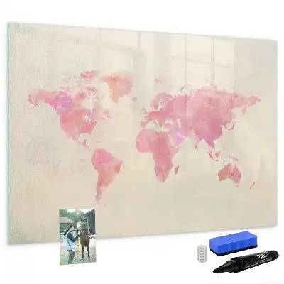 Pizarra borrable de cristal con imanes diseño de mapa del mundo en acuarela