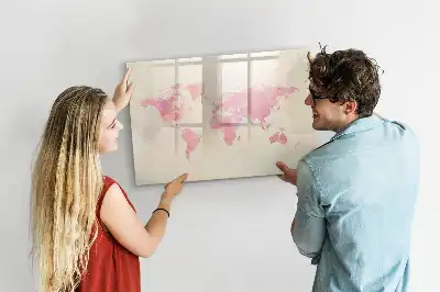 Pizarra borrable de cristal con imanes diseño de mapa del mundo en acuarela