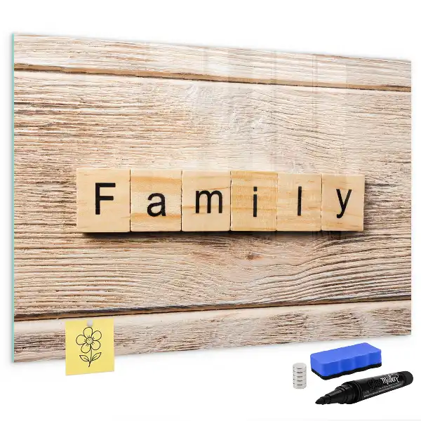 Pizarra magnética de pared con diseño de texto familia y rotulador