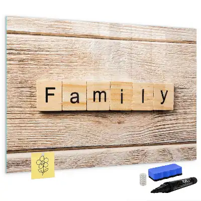 Pizarra magnética de pared con diseño de texto familia y rotulador