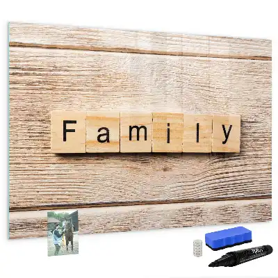Pizarra magnética de pared con diseño de texto familia y rotulador
