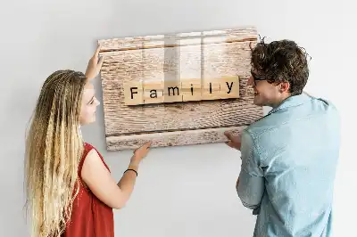 Pizarra magnética de pared con diseño de texto familia y rotulador