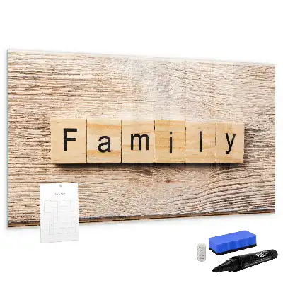 Pizarra magnética de pared con diseño de texto familia y rotulador