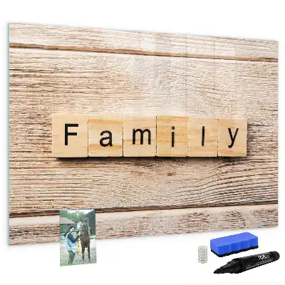 Pizarra magnética de pared con diseño de texto familia y rotulador