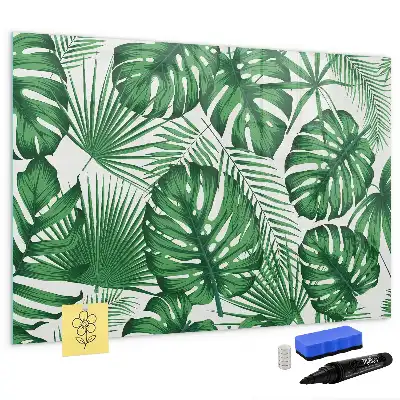 Pizarra de cristal magnética borrable con diseño de hojas de monstera