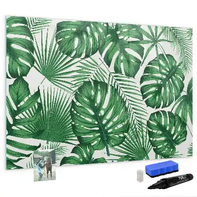 Pizarra de cristal magnética borrable con diseño de hojas de monstera