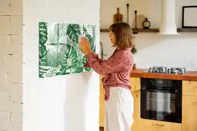 Pizarra de cristal magnética borrable con diseño de hojas de monstera