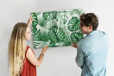 Pizarra de cristal magnética borrable con diseño de hojas de monstera