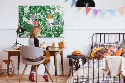 Pizarra de cristal magnética borrable con diseño de hojas de monstera