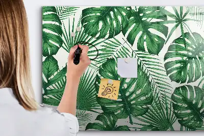 Pizarra de cristal magnética borrable con diseño de hojas de monstera