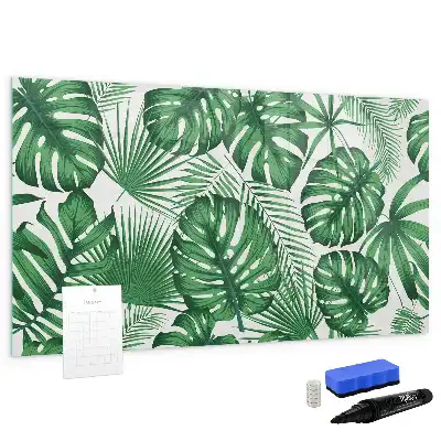 Pizarra de cristal magnética borrable con diseño de hojas de monstera
