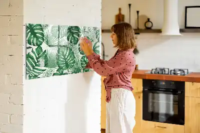 Pizarra de cristal magnética borrable con diseño de hojas de monstera