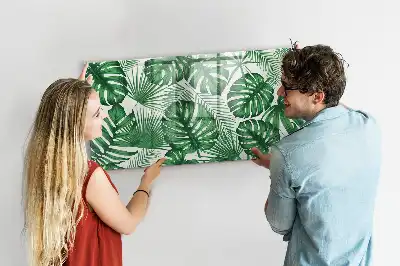Pizarra de cristal magnética borrable con diseño de hojas de monstera
