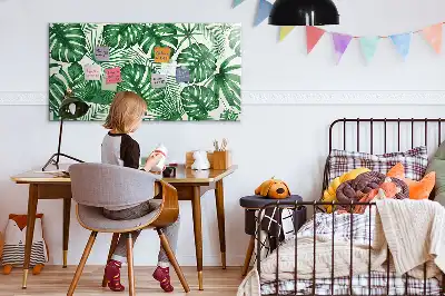 Pizarra de cristal magnética borrable con diseño de hojas de monstera