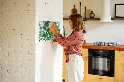 Pizarra de cristal magnética borrable con diseño de hojas de monstera