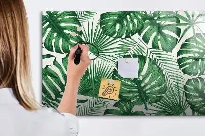 Pizarra de cristal magnética borrable con diseño de hojas de monstera