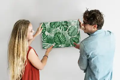 Pizarra de cristal magnética borrable con diseño de hojas de monstera