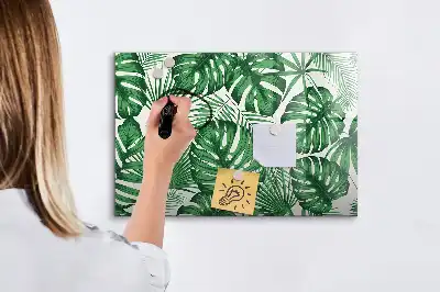 Pizarra de cristal magnética borrable con diseño de hojas de monstera