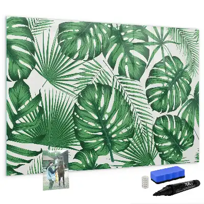 Pizarra de cristal magnética borrable con diseño de hojas de monstera