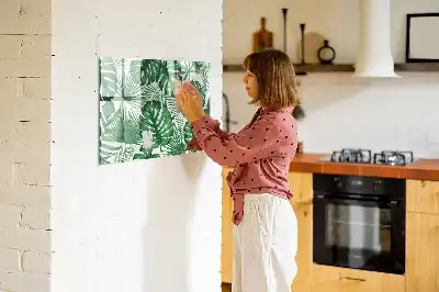 Pizarra de cristal magnética borrable con diseño de hojas de monstera