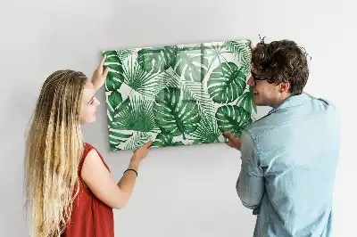 Pizarra de cristal magnética borrable con diseño de hojas de monstera