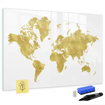 Mapa del mundo magnético de pared en color dorado con rotulador