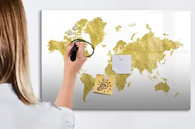 Mapa del mundo magnético de pared en color dorado con rotulador
